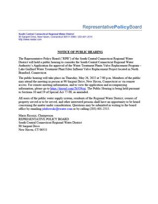 South Central Regional Water District Public Hearing Notice