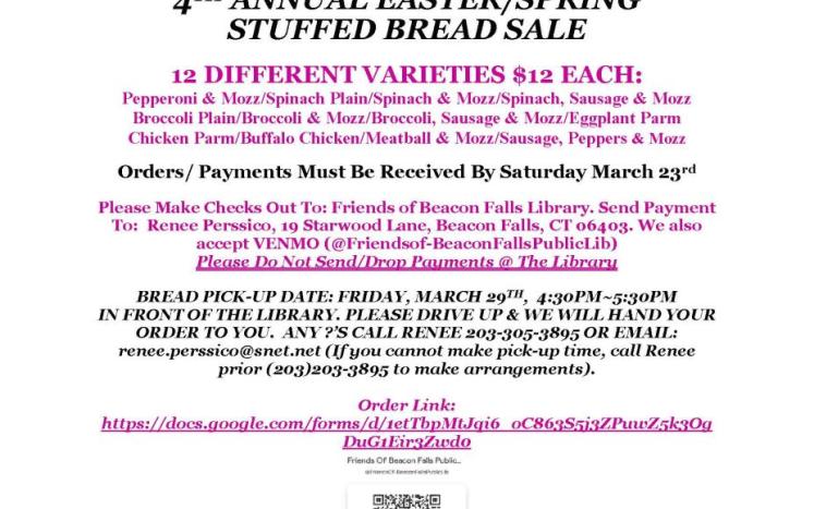 Friends of Beacon Falls Library Stuffed Bread Sale