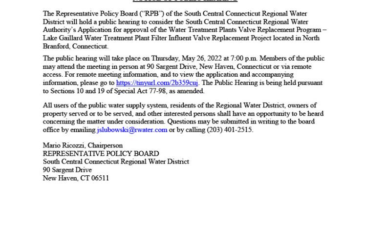 South Central Regional Water District Public Hearing Notice